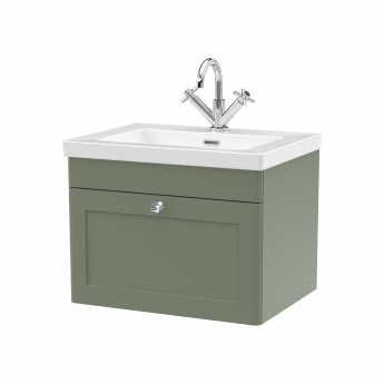 Nuie Classique Wall Hung 1-Drawer Vanity Unit with 1TH Contemporary Basin 600mm Wide - Satin Green | Product Image