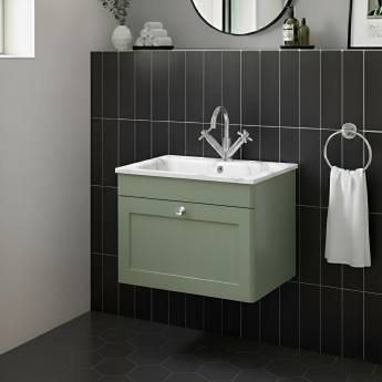 Classique 600mm 1-Drawer Wall Hung Vanity Unit with Stone Basin