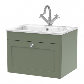Classique 600mm 1-Drawer Wall Hung Vanity Unit with Stone Basin