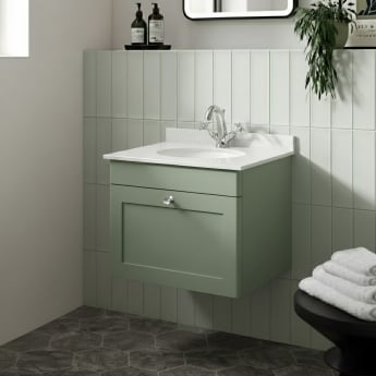 Classique 600mm 1-Drawer Wall Hung Vanity Unit with Marble Top Basin