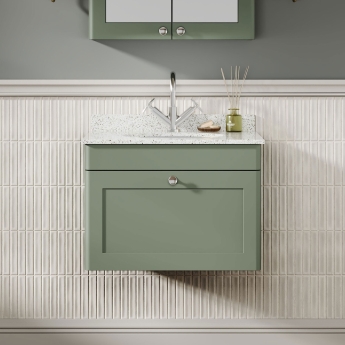 Classique 600mm 1-Drawer Wall Hung Vanity Unit with Marble Top Basin | Product Image