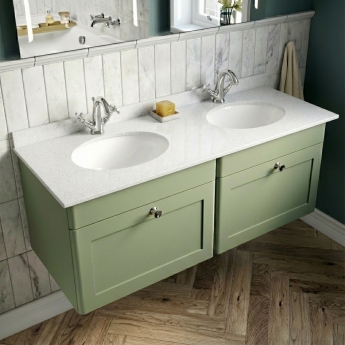 Classique 1200mm 2-Drawer Wall Hung Vanity Unit with Twin Marble Top Basin