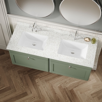 Nuie Classique Wall Hung 2-Drawer Vanity Unit with 1TH White Square Marble Top Basin 1200mm Wide - Satin Green | Product Image