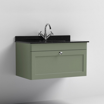 Classique 800mm 1-Drawer Wall Hung Vanity Unit with Marble Top Basin