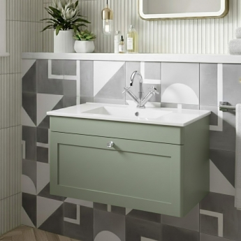 Classique 800mm 1-Drawer Wall Hung Vanity Unit with Ceramic Basin