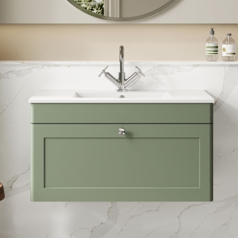 Classique 800mm 1-Drawer Wall Hung Vanity Unit with Ceramic Basin | Product Image