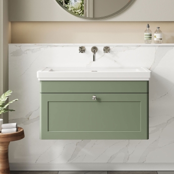 Classique 800mm 1-Drawer Wall Hung Vanity Unit with Fireclay Basin | Product Image
