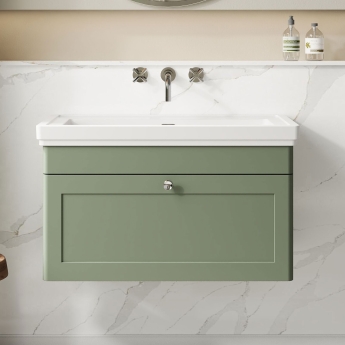 Classique 800mm 1-Drawer Wall Hung Vanity Unit with Fireclay Basin | Product Image
