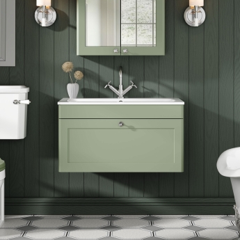 Classique 800mm 1-Drawer Wall Hung Vanity Unit with Stone Basin | Product Image