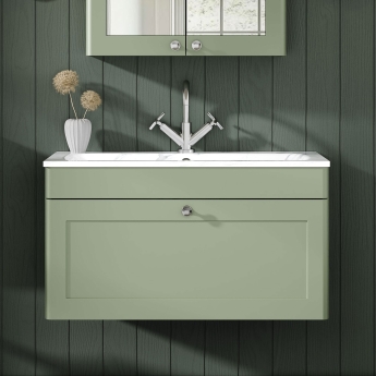 Classique 800mm 1-Drawer Wall Hung Vanity Unit with Stone Basin | Product Image