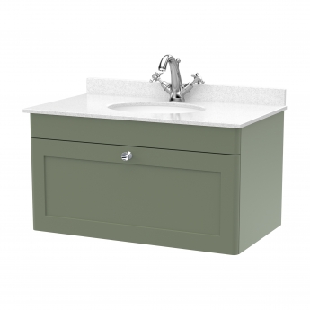 Classique 800mm 1-Drawer Wall Hung Vanity Unit with Marble Top Basin