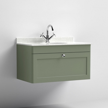 Classique 800mm 1-Drawer Wall Hung Vanity Unit with Marble Top Basin