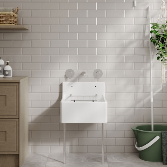 Nuie Cleaner Fireclay Kitchen Sink with Leg and Bracket 455mm L x 396mm W - White