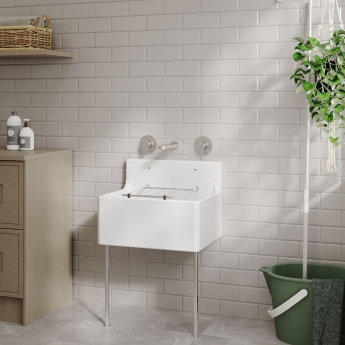 Nuie Cleaner Fireclay Kitchen Sink with Leg and Bracket 515mm L - White