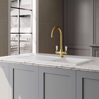 Nuie Inset Kitchen Sink 1.0 Bowl 865mm L x 435mm W - White | Product Image