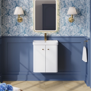 Nuie Core Wall Hung 2-Door Vanity Unit with Thin Edge Basin 500mm Wide - Gloss White | Product Image