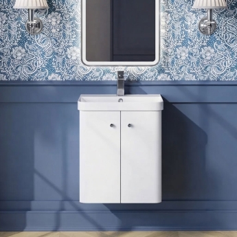 Nuie Core Wall Hung 2-Door Vanity Unit with Thin Edge Basin 500mm Wide - Gloss White | Product Image