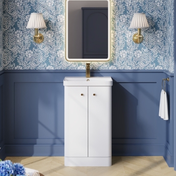 Nuie Core Floor Standing 2-Door Vanity Unit with Thin Edge Basin 500mm Wide - Gloss White | Product Image