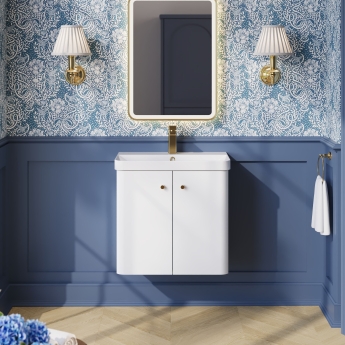 Nuie Core Wall Hung 2-Door Vanity Unit with Thin Edge Basin 600mm Wide - Gloss White | Product Image