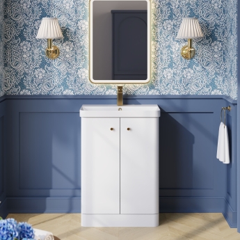 Nuie Core Floor Standing 2-Door Vanity Unit with Thin Edge Basin 600mm Wide - Gloss White | Product Image