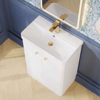 Nuie Core Floor Standing 2-Door Vanity Unit with Thin Edge Basin 600mm Wide - Gloss White | Product Image