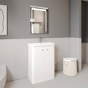 Nuie Core Floor Standing 2-Door Vanity Unit with Thin Edge Basin 600mm Wide - Gloss White | Product Image
