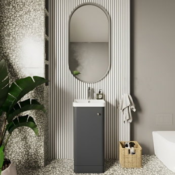 Nuie Core Floor Standing 1-Door Vanity Unit with Thin Edge Basin 400mm Wide - Satin Anthracite