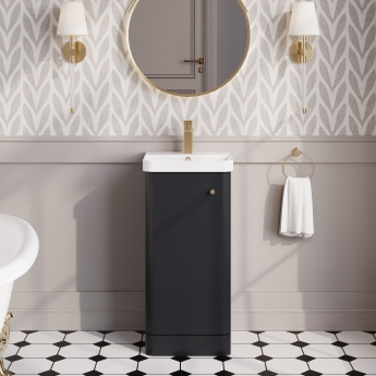 Nuie Core Floor Standing 1-Door Vanity Unit with Thin Edge Basin 400mm Wide - Satin Anthracite | Product Image