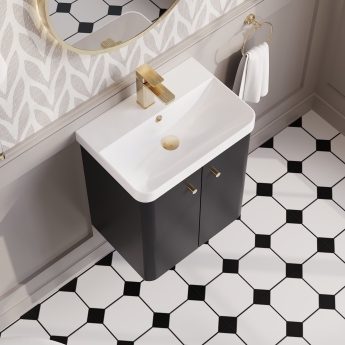 Nuie Core Wall Hung 2-Door Vanity Unit with Thin Edge Basin 500mm Wide - Satin Anthracite | Product Image