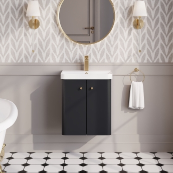 Nuie Core Wall Hung 2-Door Vanity Unit with Thin Edge Basin 500mm Wide - Satin Anthracite | Product Image