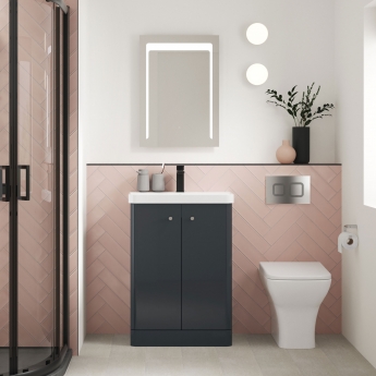Nuie Core Floor Standing 2-Door Vanity Unit with Thin Edge Basin 500mm Wide - Satin Anthracite