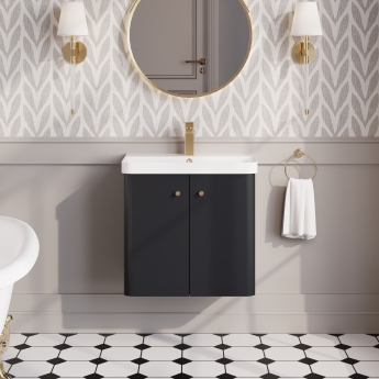 Nuie Core Wall Hung 2-Door Vanity Unit with Thin Edge Basin 600mm Wide - Satin Anthracite | Product Image