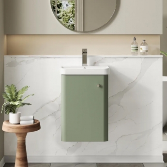 Nuie Core Wall Hung 1-Door Vanity Unit with Thin Edge Basin 400mm Wide - Satin Green