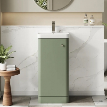 Nuie Core Floor Standing 1-Door Vanity Unit with Thin Edge Basin 400mm Wide - Satin Green