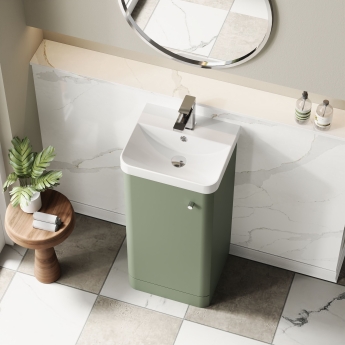 Nuie Core Floor Standing 1-Door Vanity Unit with Thin Edge Basin 400mm Wide - Satin Green | Product Image