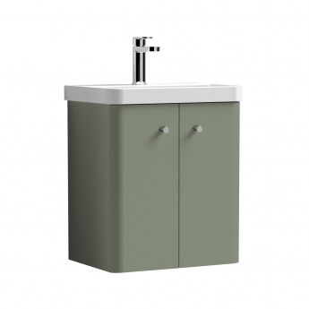 Nuie Core Wall Hung 2-Door Vanity Unit with Thin Edge Basin 500mm Wide - Satin Green