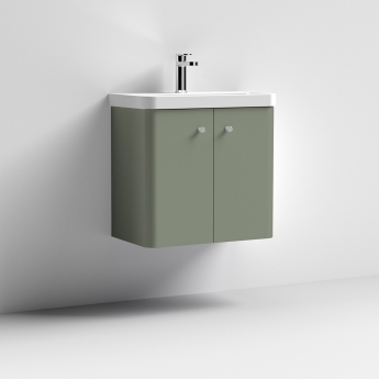 Nuie Core Wall Hung 2-Door Vanity Unit with Thin Edge Basin 600mm Wide - Satin Green