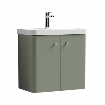 Nuie Core Wall Hung 2-Door Vanity Unit with Thin Edge Basin 600mm Wide - Satin Green