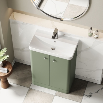 Nuie Core Floor Standing 2-Door Vanity Unit with Thin Edge Basin 600mm Wide - Satin Green | Product Image