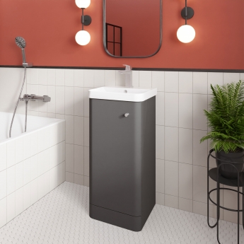 Nuie Core Floor Standing 1-Door Vanity Unit with Thin Edge Basin 400mm Wide - Gloss Grey