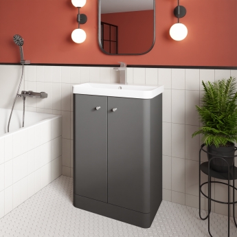 Nuie Core Floor Standing 2-Door Vanity Unit with Thin Edge Basin 600mm Wide - Gloss Grey