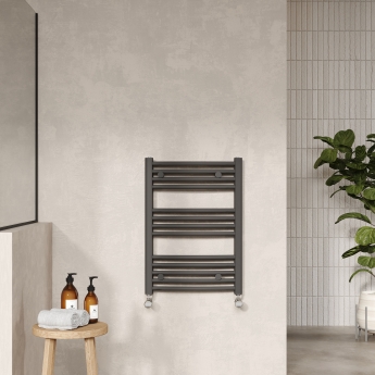 Nuie Curved Heated Towel Rail 700mm H x 500mm W - Anthracite
