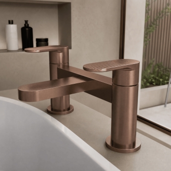 Nuie Cyprus Fluted Pillar Mounted Bath Filler Tap - Brushed Bronze | Product Image