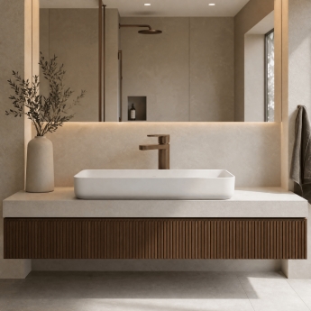Nuie Cyprus Fluted Mono Basin Mixer Tap with Push Button Waste - Brushed Bronze | Product Image