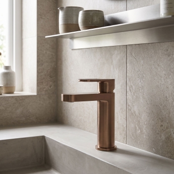 Nuie Cyprus Fluted Mono Basin Mixer Tap with Push Button Waste - Brushed Bronze | Product Image