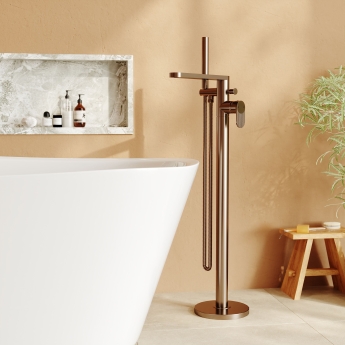 Nuie Cyprus Fluted Freestanding Bath Shower Mixer Tap with Shower Kit - Brushed Bronze | Product Image
