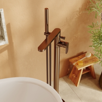 Nuie Cyprus Fluted Freestanding Bath Shower Mixer Tap with Shower Kit - Brushed Bronze | Product Image