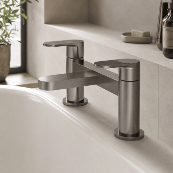 Nuie Cyprus Fluted Pillar Mounted Bath Filler Tap - Brushed Pewter | Product Image