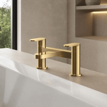Nuie Cyprus Fluted Pillar Mounted Bath Filler Tap - Brushed Brass | Product Image