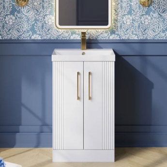 Nuie Deco Floor Standing 2-Door Vanity Unit with Basin-3 500mm Wide - Satin White